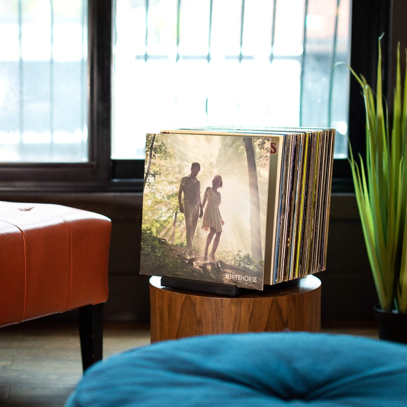 MÃ–NKE Premium Vinyl Record Holder - a Mid-Century Style Record Holder for Albums, 50-60 LP Capacity - with a Now-Playing Record Display Groove (Black) - Image 2